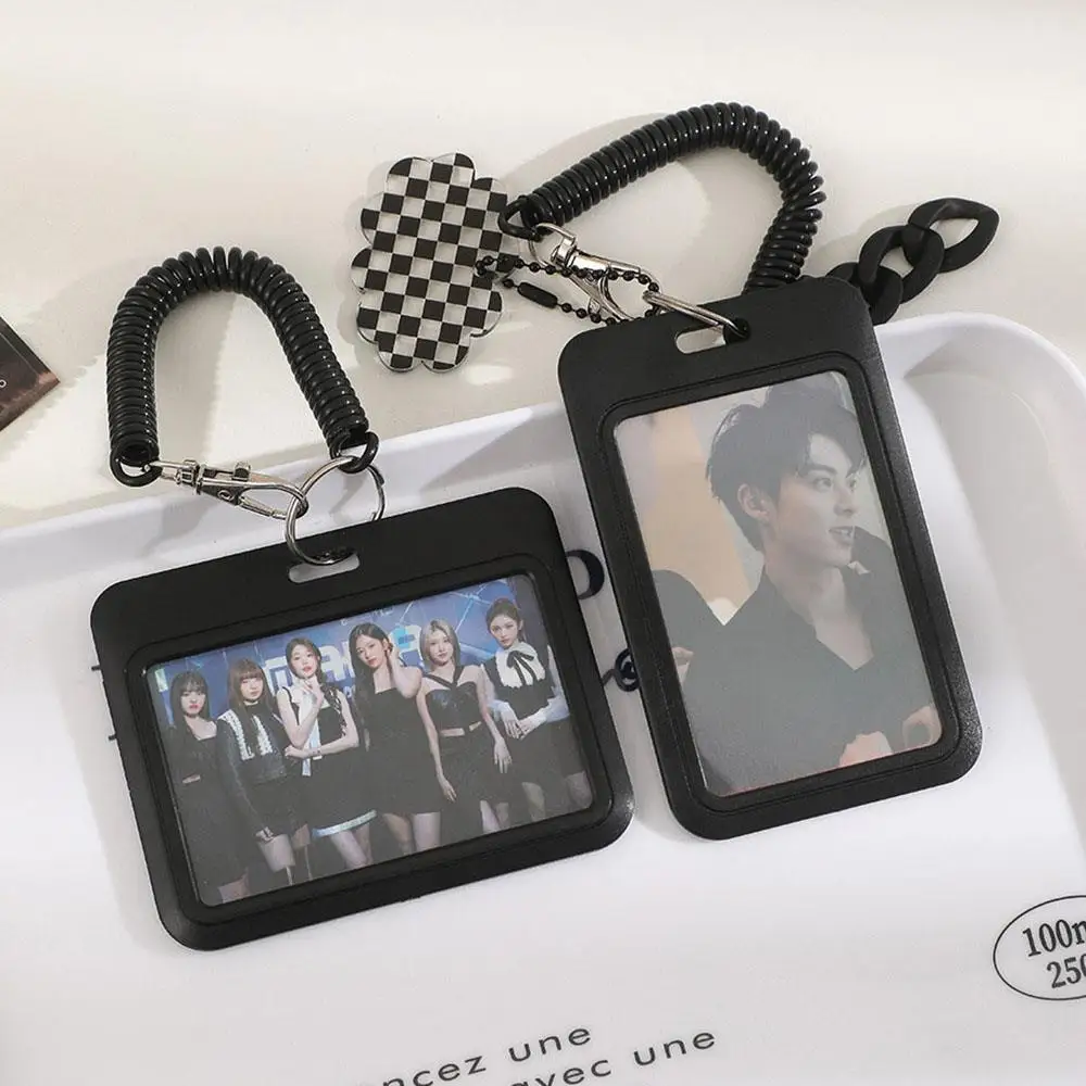 INS ABS Kpop Slide Photo Card Holder Anti-lost Keychain 3 Inch Black Idol Card Protective Case Bag Bus Cards Sleeves Supplies