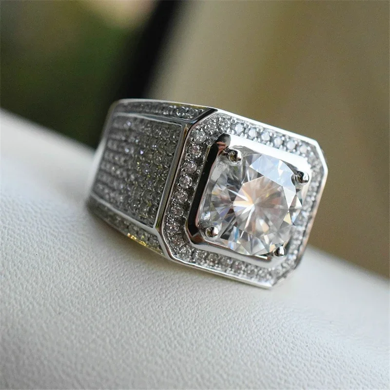 Milangirl Big Hip Hop Rhinestone Men Out Bling Square Ring   Pave Setting CZ Wedding Engagement Rings Top Quality