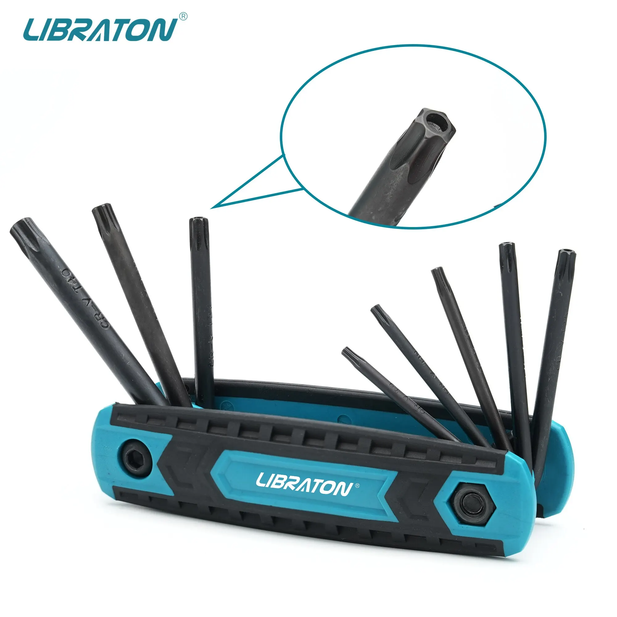 LIBRATON 8-in-1 klappbarer Inbusschlüssel-Set, metrisches Inbusschlüssel-Set, Werkzeug oder klappbares, manipulationssicheres Torx-Schlüssel-Set, tragbares Sternschlüssel-Set