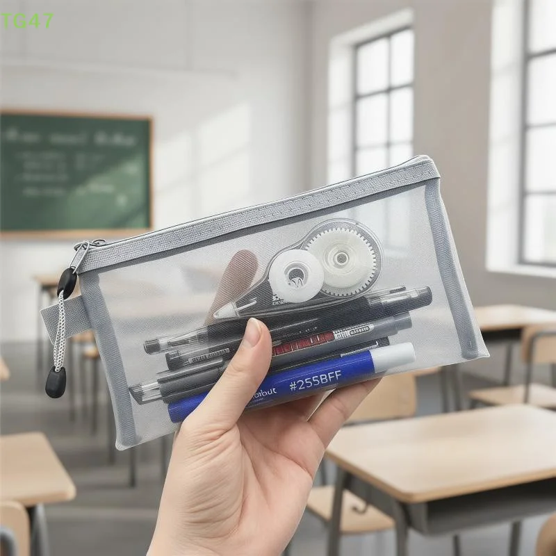 【LS】3 Pack Transparent Mesh Pencil Case Large Capacity Storage Bag Nylon Zip Pencil Bag Office School Supplies