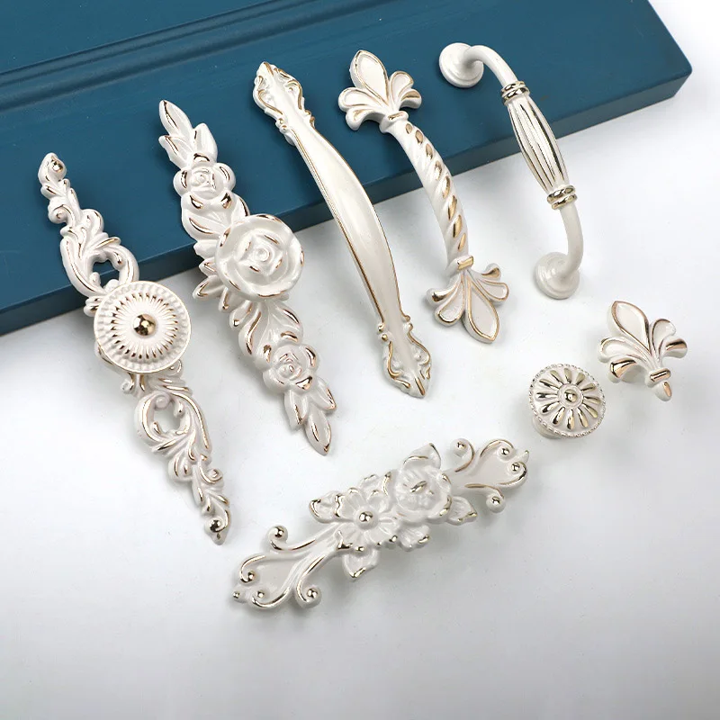 

European Ivory White Cabinet Handles Zinc Aolly Cabinet Storage Kitchen Cupboard Door Pulls Drawer Knobs Wardrobe handle Konbs