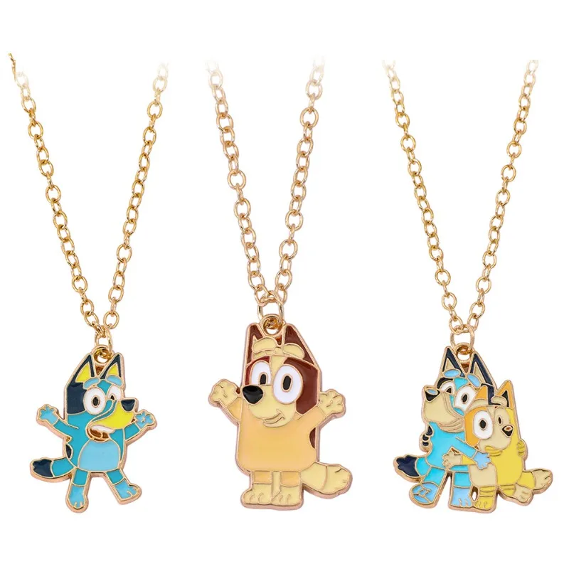 

Kawaii New Cartoon Bluey Necklace Anime Accessories Bluey Bingo Chili DIY Alloy Oil Drop Pendant Necklace Girls Gift