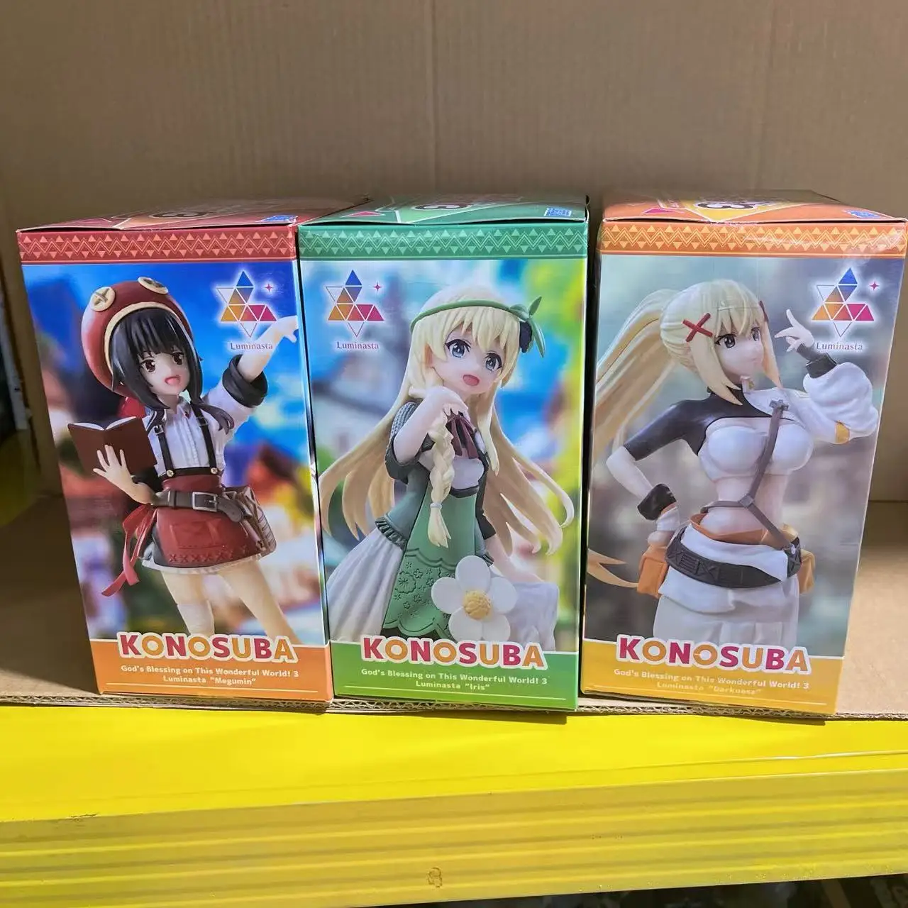 

Fast Shipping Original SEGA Luminasta KonoSuba Megumin Darkness Aqua Iris Action Figure PVC Model Collectible Doll Gift