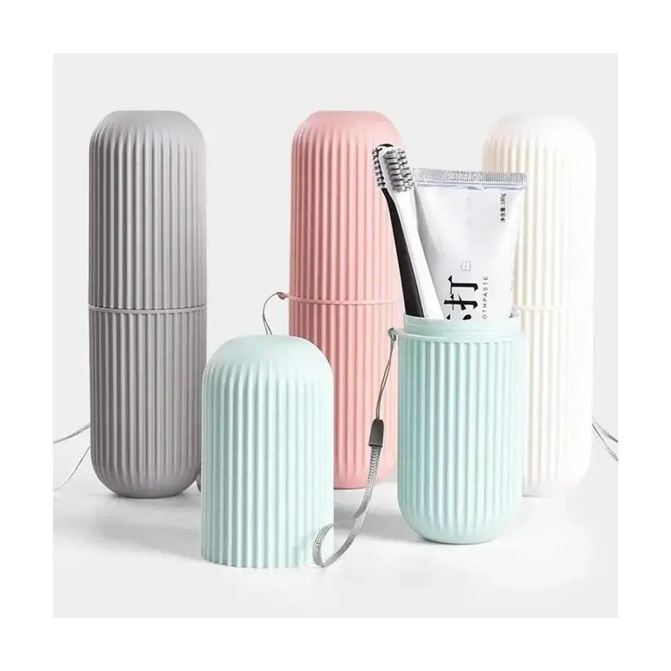 New 2026 Toothbrush And Toothpaste Storage Box Home Bathroom Accessory Mouthwash Cup Storage Simple Vertical Stripe Wash Cup