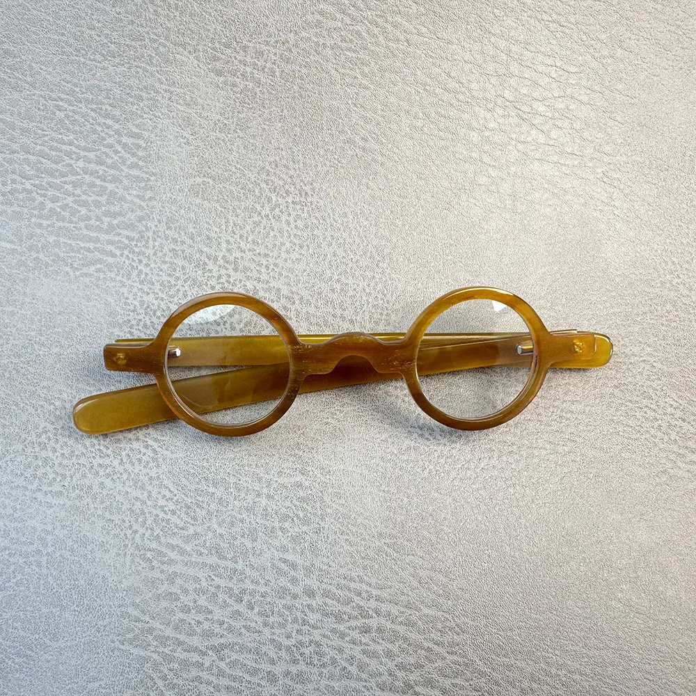 Man Women's Glasses Frames Round Vintage Small Lenses Eyeglasses Retro Handmade Light Coffee Horn Prescription Eyeglass Frames