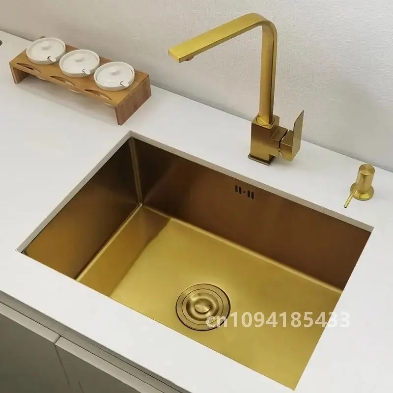 Fregadero de cocina dorado Fregaderos de acero inoxidable 304 Instalación sobre encimera o bajo montaje Fregadero de barra de lavabo individual Lavabo dorado