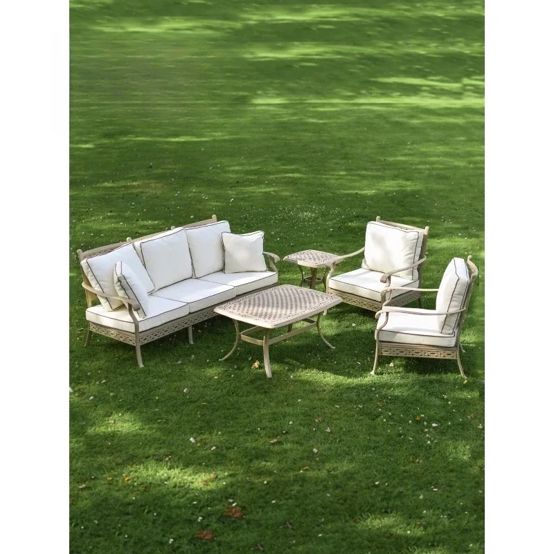 Outer cast aluminum sofa courtyard terrace table and chair combination, all-aluminum sofa villa seat leisure sofa five pieces