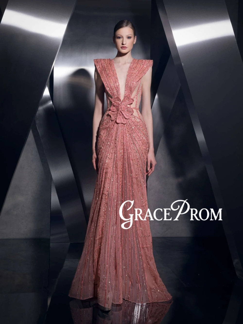 

2026 Sexy Deep V Neck Evening Dress Glitter Beaded Sequined Customized Prom Gown Delicate Flower Luxury Celebrity Women Wear