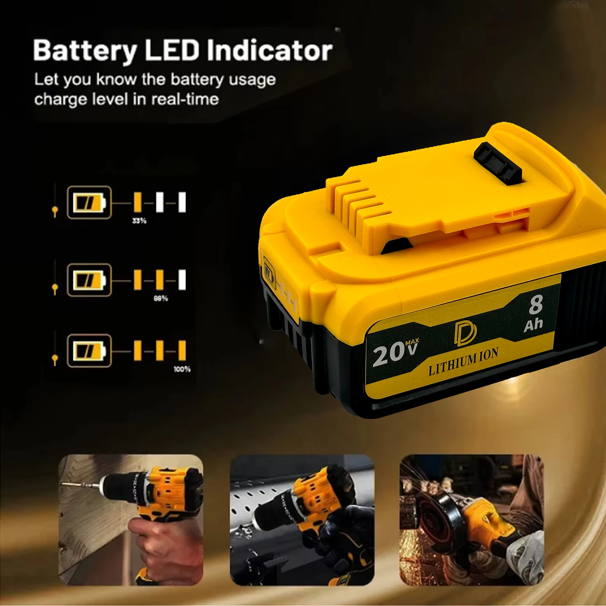 For Dewalt Original 20v Rechargeable Tool Battery DCB200 DCB201 DCB206 DCB240 DCB250 Compatible With 18v Long Lasting