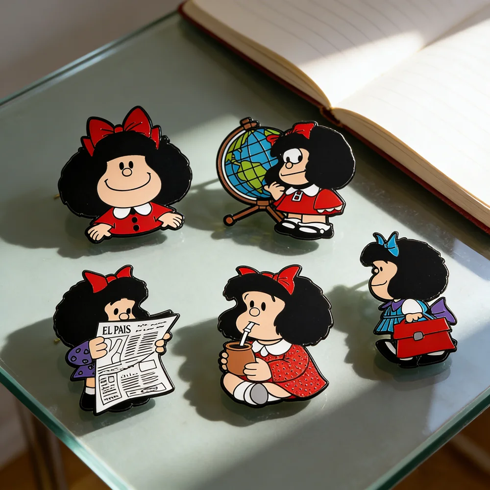 5pcs Mafalda Cartoon Enamel Pins Set Fashion Lapel Brooches for Women Men Backpack Accessory Bag Badge Jewelry Gift