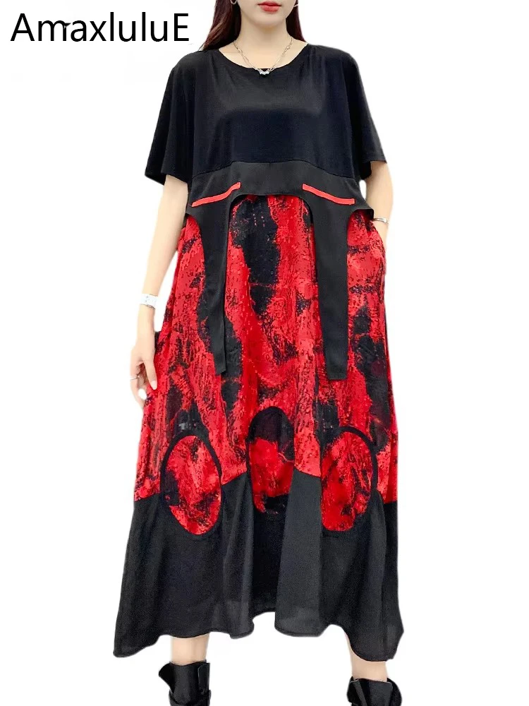 

Amax luluE 2024 Korean Summer Womens Fashion Loose Printed Elegant Dresses Ladies Casual Vintage Gothic Vestidos Luxury Clothing