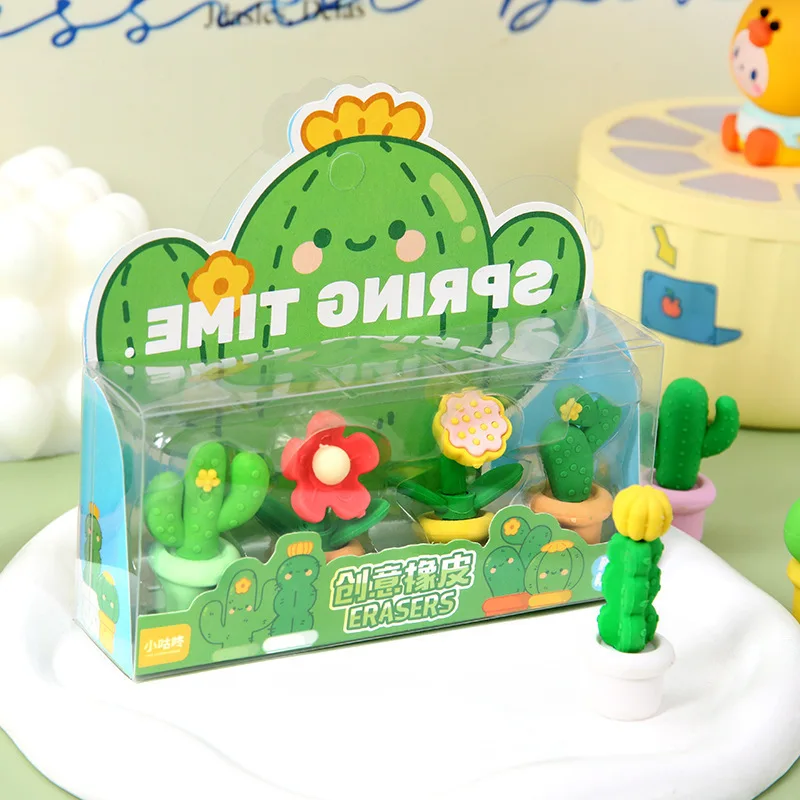 

4 шт./кор., милый мини-ластик в горшке с сочным кактусом, креативные забавные студенческие канцелярские принадлежности, подарки, каваи, школьные принадлежности, ластики для детей