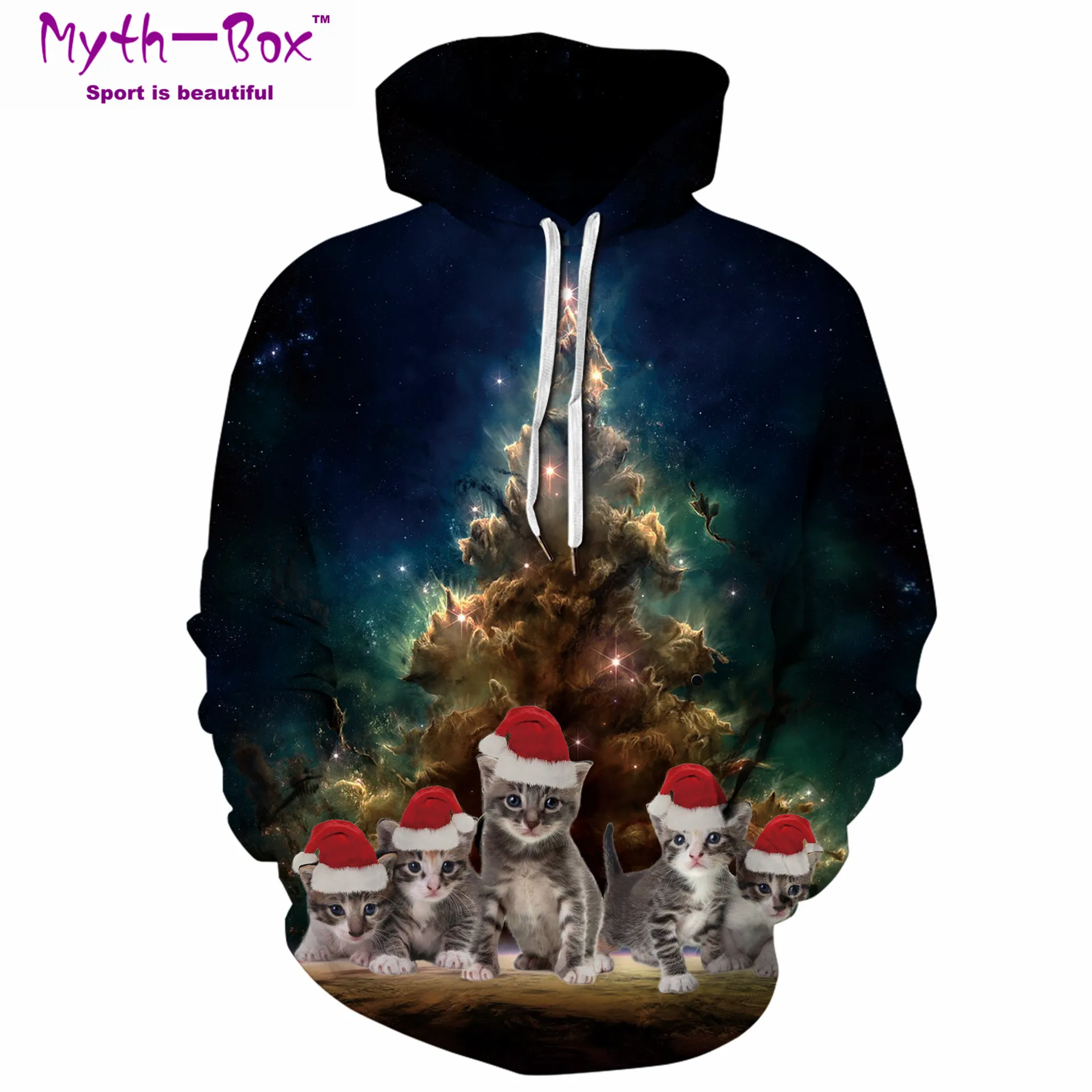 Women/Men Hoodie Sweatshirts Christmas Hoodies Women Cat Print Galaxy Tree Sportwear Hooded Sweaters Hip Hop Streetwear Pullover