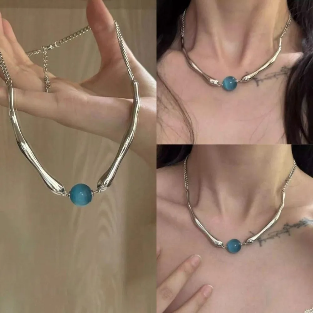 New Y2k Crystal Pendant Blue Crystal Blue Tone Bead Adjustable Length Stylish Clavicle For Women