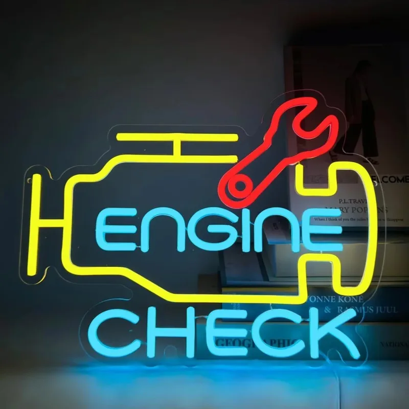 Engine Check Neon Sign Auto Room Garage Repair Shop Wall Decor USB Powered Led Signs for Man Cave Auto Workshop Birthday Gift
