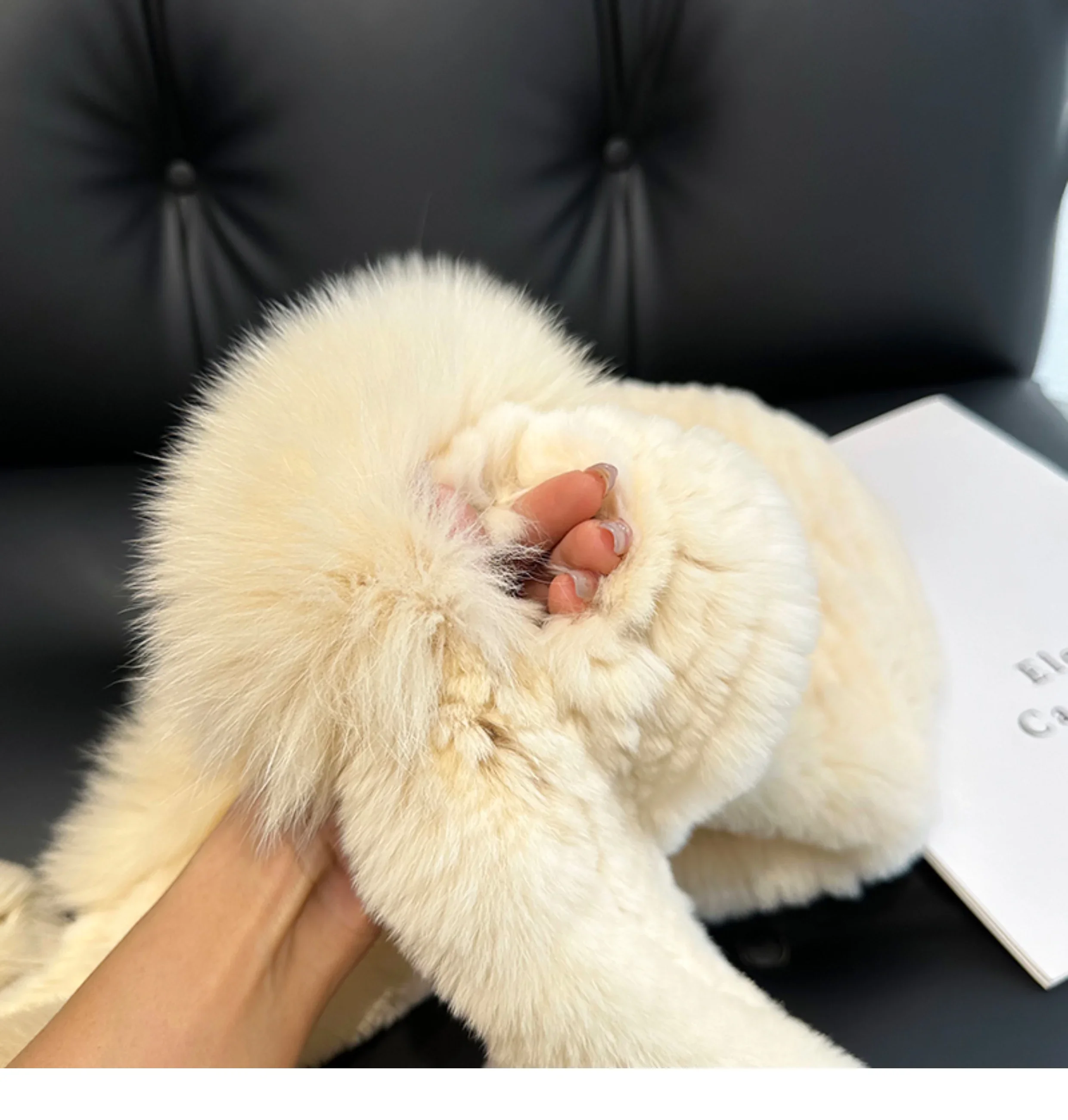 Winter Stricken Frauen Natürliche Fuchs Pelz Hüte & Schals Dame Warme Flauschigen Echt Rex Kaninchen Pelz Hut & Schal Luxus stricken Echtpelz Kapuze Schal – Detail 10