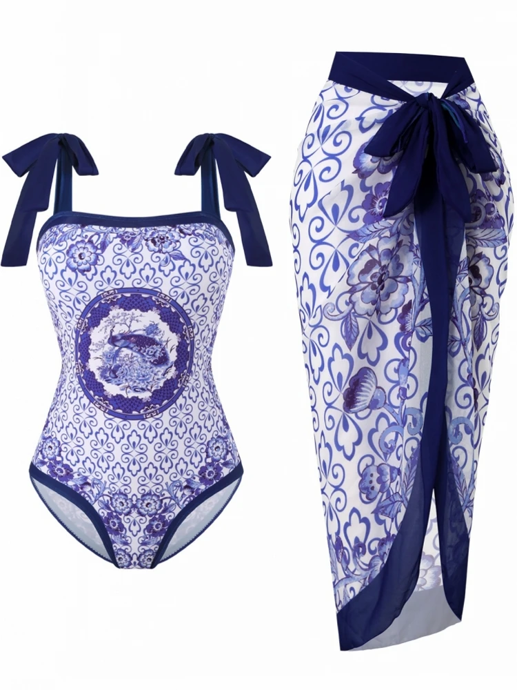 

Retro Bikini Printed Fashion Two Piece Swimsuit And Cover Up With Skirt Tight Women's Bandage Summer Beach Luxury Elegant 2026