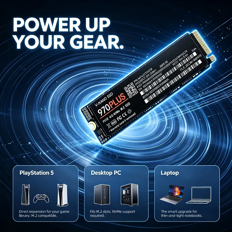 500GB 4TB 970 PLUS M.2 NVMe SSD High Speed 7300MB/s PCIe 4.0x4 TLC 3D NAND 2280 Gaming Disk for PS5 Laptop Desktop