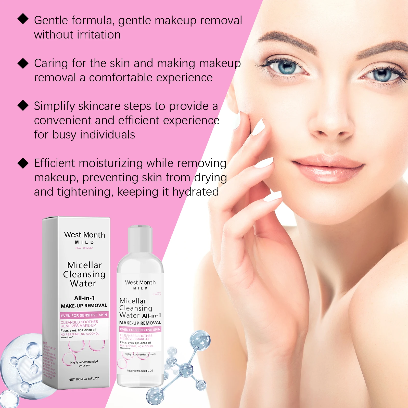Agua limpiadora micelar, 100ml, removedor de maquillaje Entle para pieles sensibles, limpiador Facial sin aceite, equilibra aceite sin residuos pegajosos