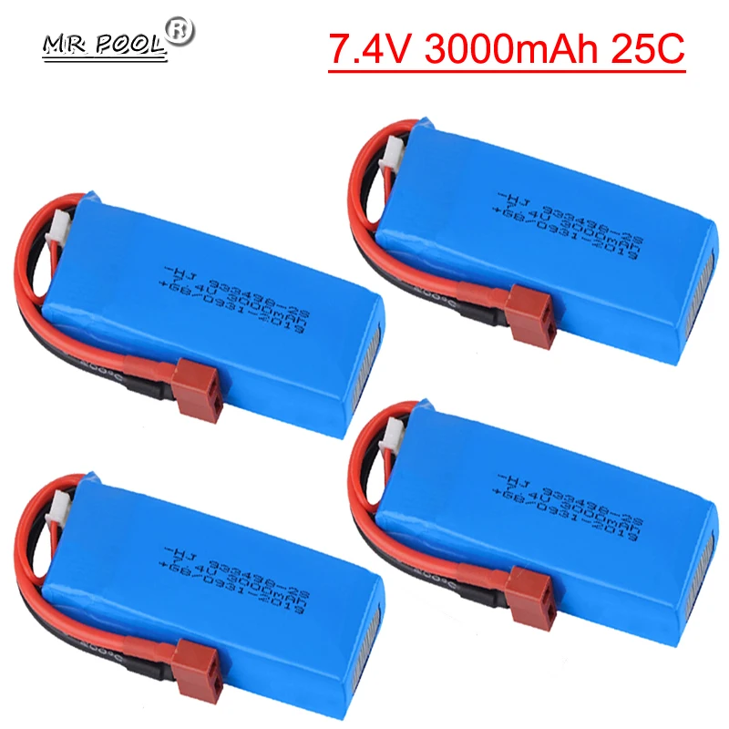 Upgrade Parts 7.4V 3000mAh Lipo Battery 933498 2s with T-type plug for WLtoys 144001 124018 124019 124017 144010 RC truck RC Car