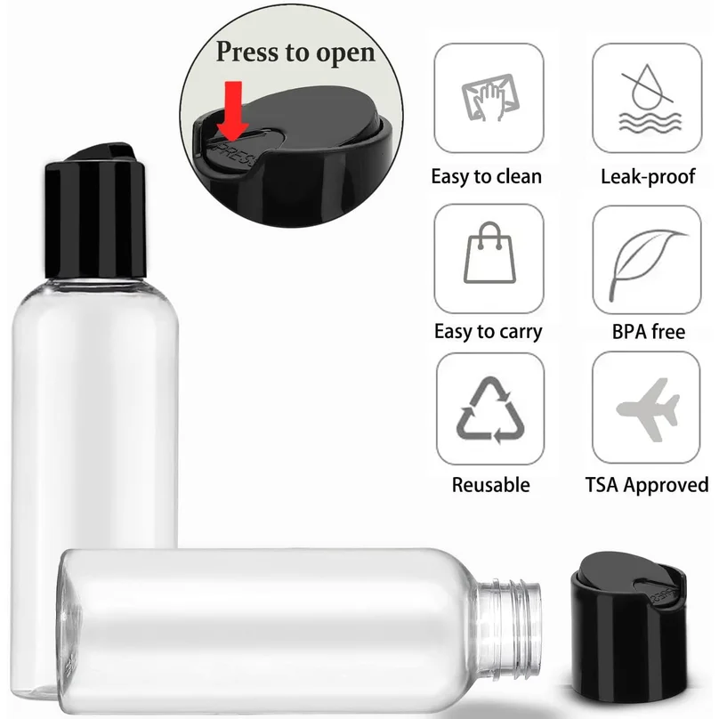 5 Pack 3.4 oz Travel Bottles for Toiletries TSA Approved Leakproof Plastic Empty Travel Size Bottles Containers with Labels