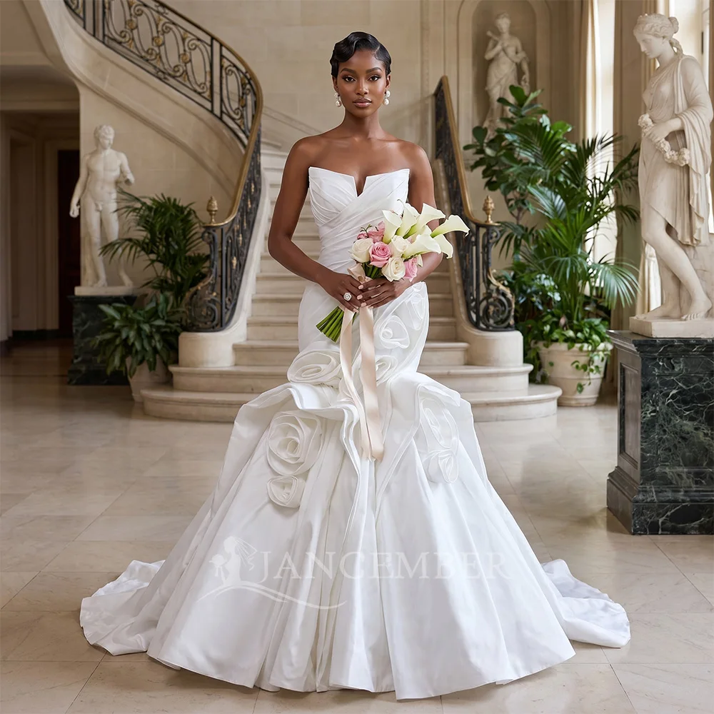 

Customized Satin Mermaid Sleeveless Wedding Dress 2026 Floor-Length Princess Lace Strapless Bride Gown Vestido De Novia