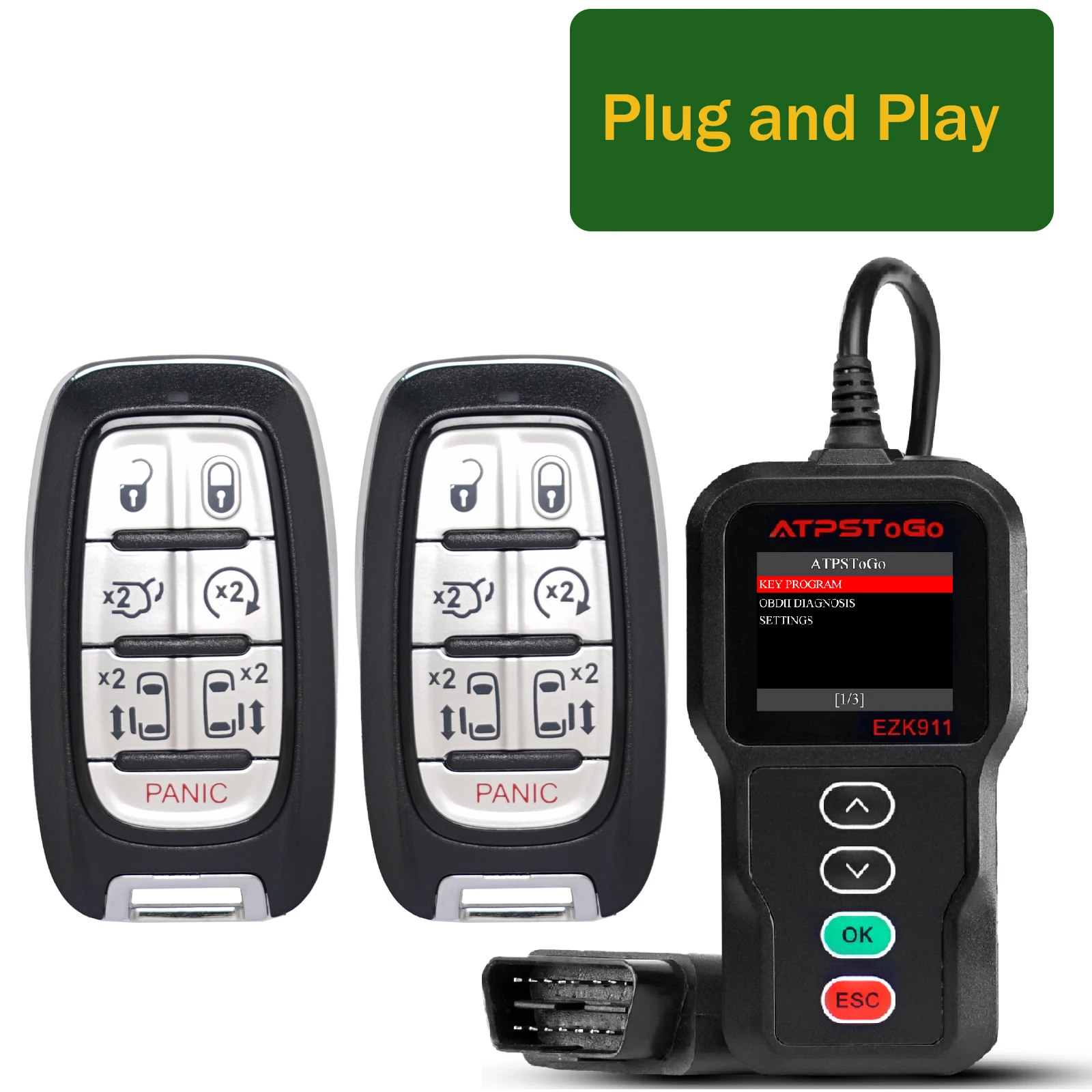 ATPSTOGO 2PCS New Replacement Remote Key fob and Programmer tool For 2017 Chrysler Pacifica programming Key fob