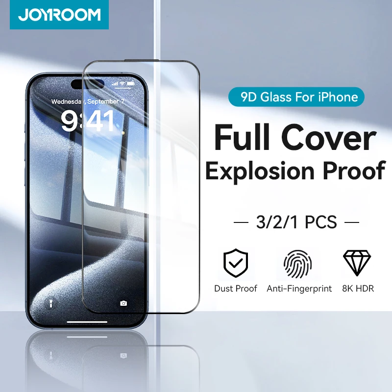 Joyroom 3/2/1pcs HD Glass Screen Protector for iPhone 15 14 13 12 11 Pro Max Full Screen Tempered Glass Protection for iPhone 15