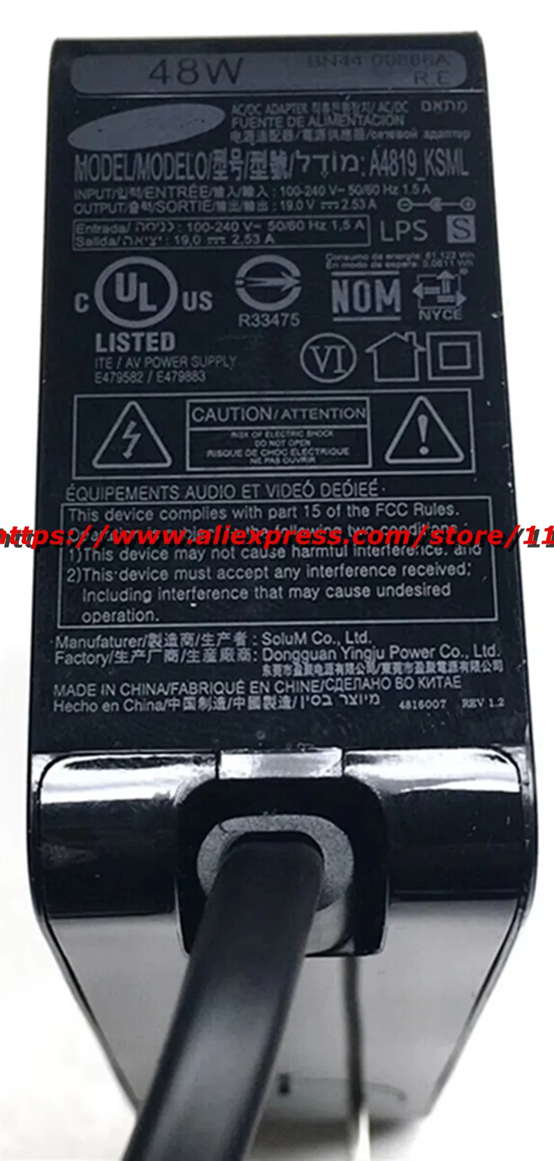 Genuine A4819_KSML 19V 2.53A 48W BN44-00886D AC Adapter For Samsung V32F390SEXXXU ODYSSEY HW-M360 Soundbar Power Supply Charger