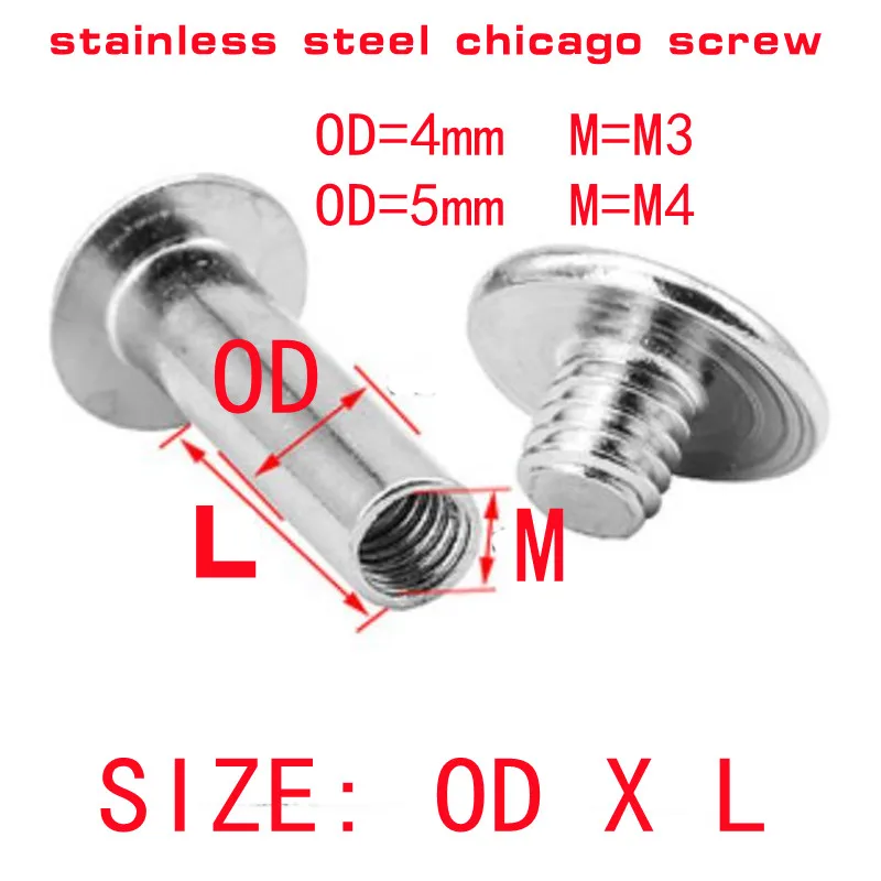 100sets outer diameter  4mm 5mm stainless steel chicago screw accounk Photo Album screw Books Butt Screw Free