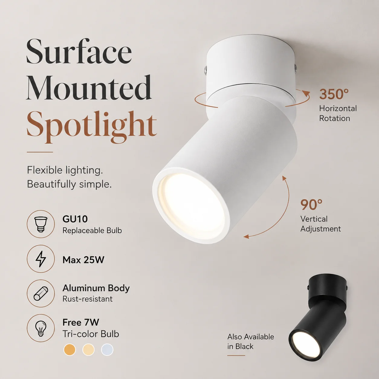 Surface Mounted Folding Spotlight Replaceble GU10 Bulb Ceiling Lamp Indoor for Bedroom Kitchen Store LED Spot Downlight 110V