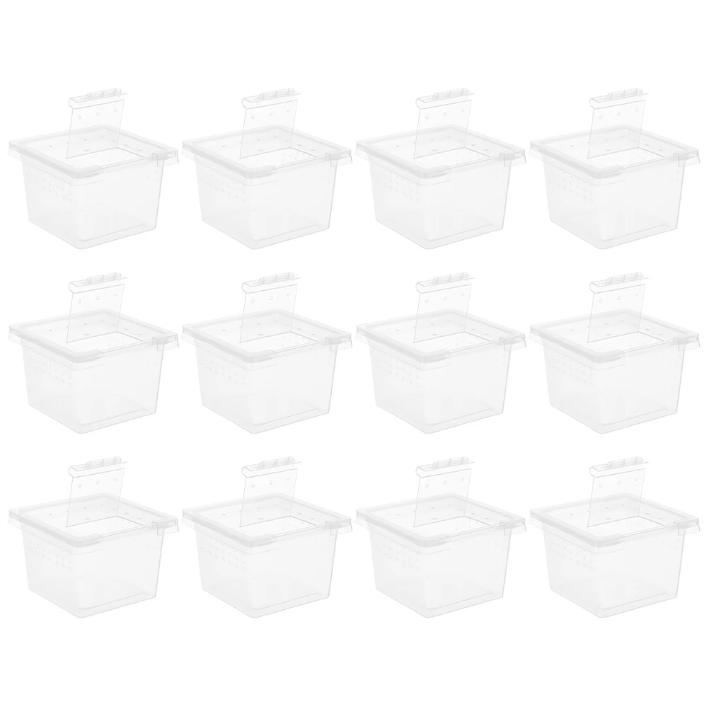 

12 Pcs Pet Feeding Box Reptile Breeding Tank Durable Transparent Container PP Material Ventilation Holes Ideal Small Animals