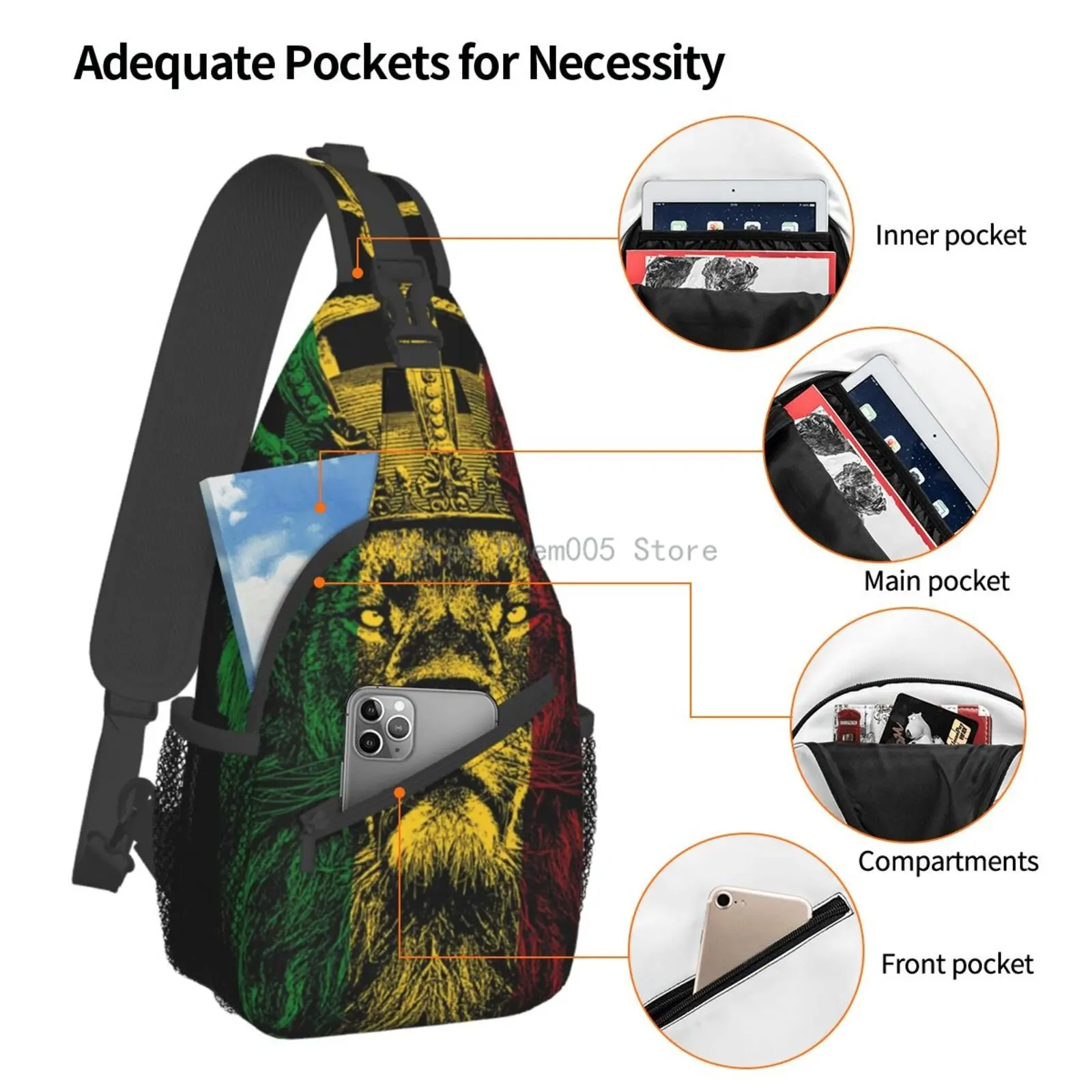 Bob Marley Sling-mochila cruzada para hombre, bolso de hombro para senderismo