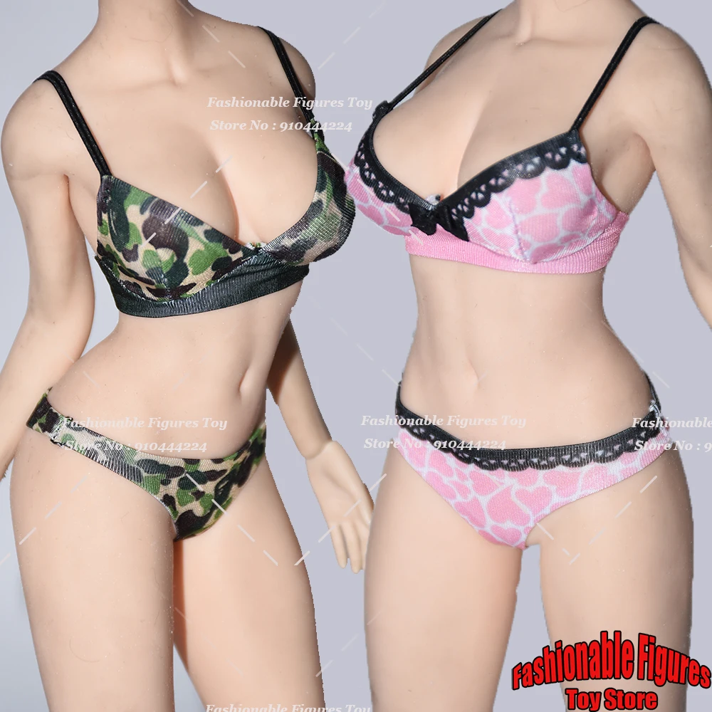 1/6 Women Soldier Stretch Printed Underwear Cute Lace Bow Bra Low Waisted Brief Set Fit 12Inch Action Figure Model Toys Dolls