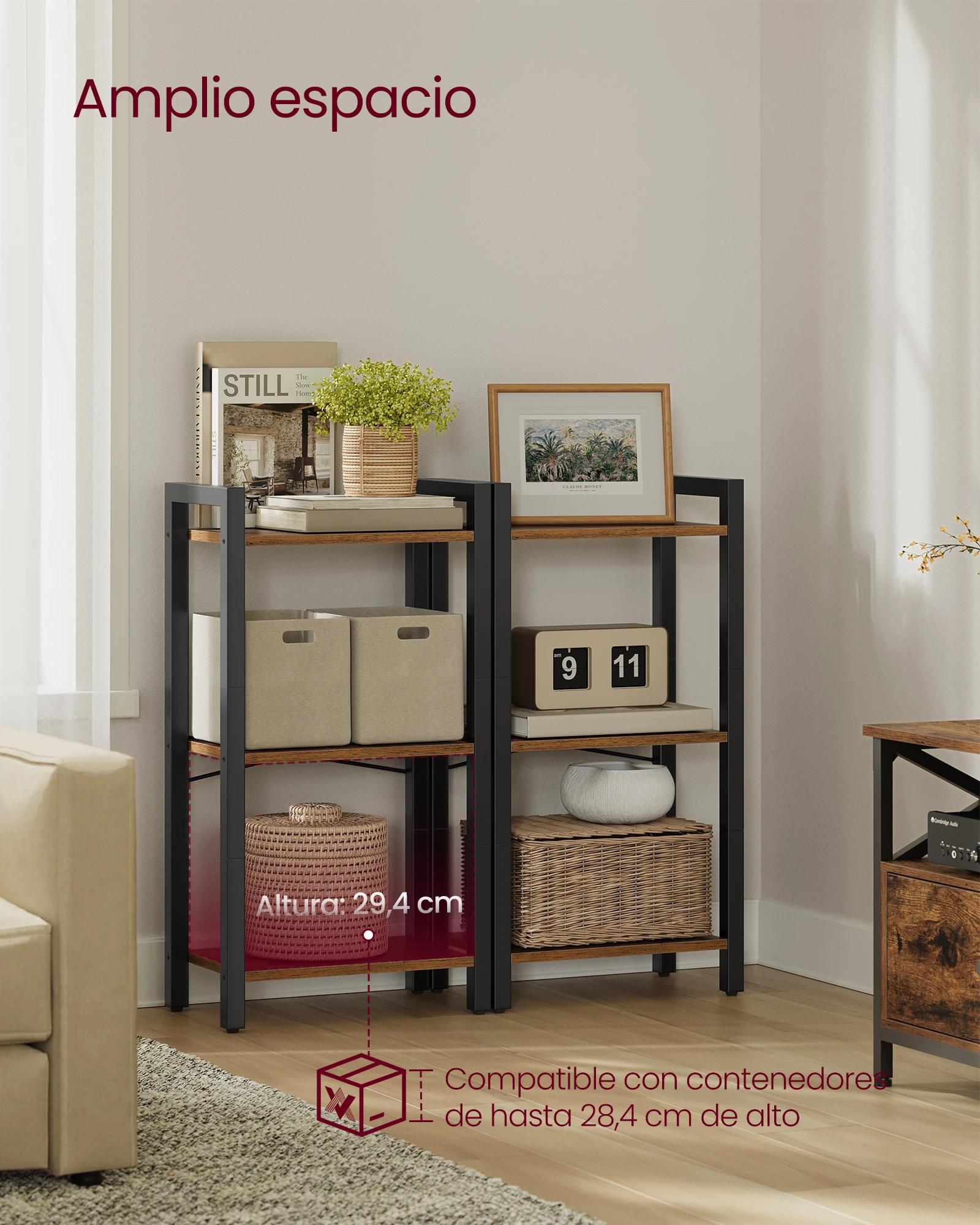 خزانة كتب VASAGLE 3 طبقات، مكتبة، خزانة كتب للمكتب، الدراسة، غرفة المعيشة، غرفة النوم، 24 × 40 × 76.5 سم، صناعية، بني ريفي