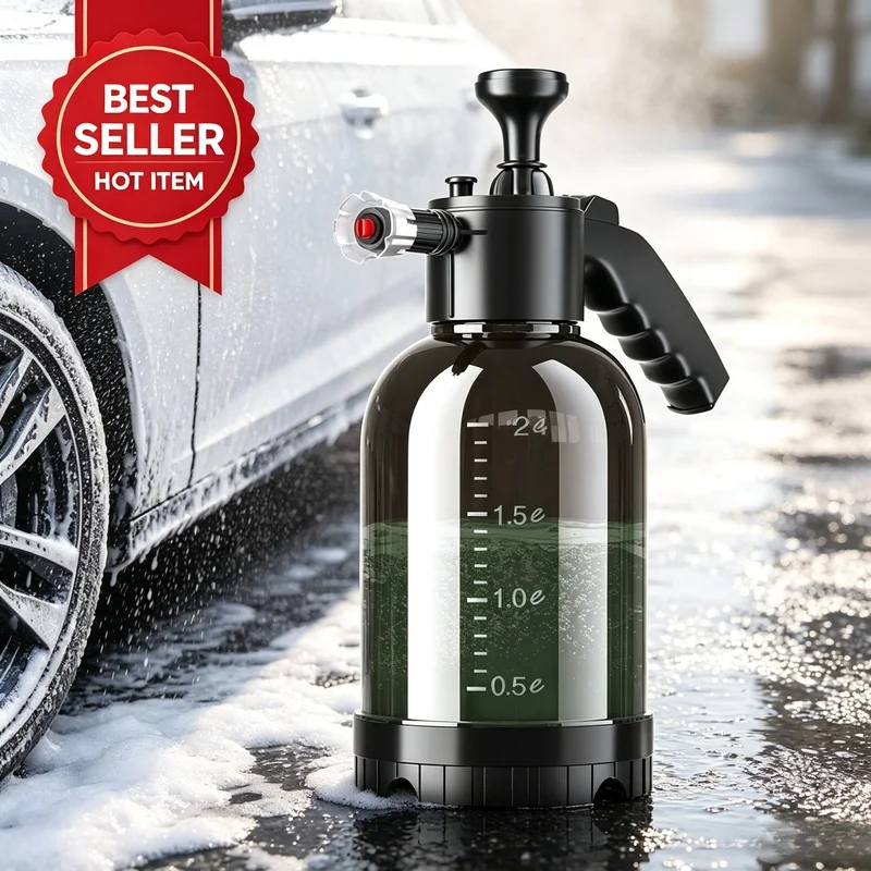 2L Manual Air Pressure Snow Foam Sprayer Hand Press Car Wash Bottle with 3 Replaceable Nozzles for Vehicle Cleaning
