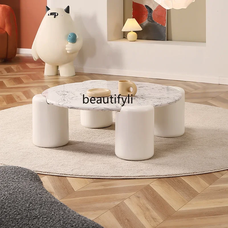 A16 Solid Wood Tea Table Small Apartment Light Luxury Modern Simple round Milk Tea Color Silent Style Tea Table
