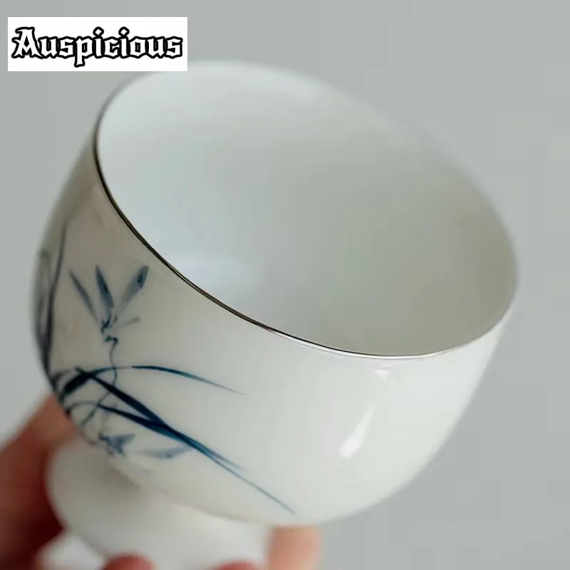 115ml Pure Hand-painted Orchid Art Ceramic Tea Cup Platinum High-footed Arhat Cup Large Master Cup Kung Fu Puer Teacups Tea Set