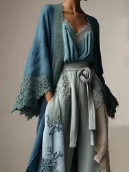 Autumn Ladies New Fashion Flared Sleeves Cardigan Jacket Fashion Lace Patchwork Flared Sleeves Loose Casual Elegant Shirt Tops