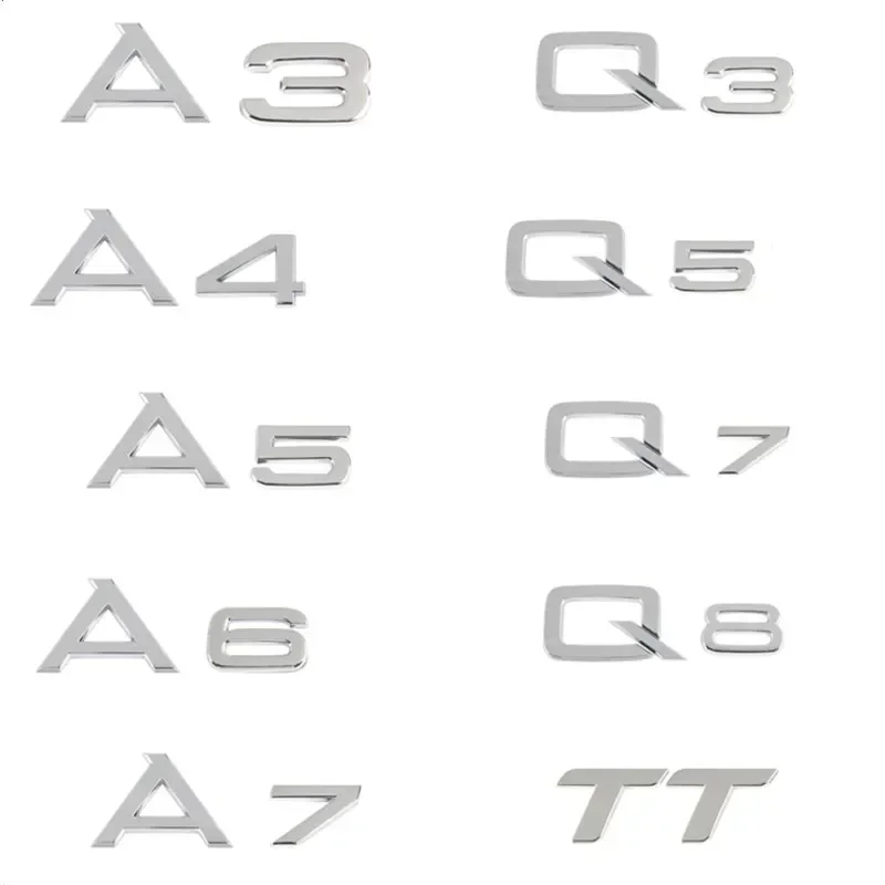 3D ABS Chrome Black Rear Trunk Emblem Badge Sticker Decals For Audi A1 A3 A4 A5 A6 A7 A8 Q2 Q3 Q5 Q7 Q8 TT Car Accessories