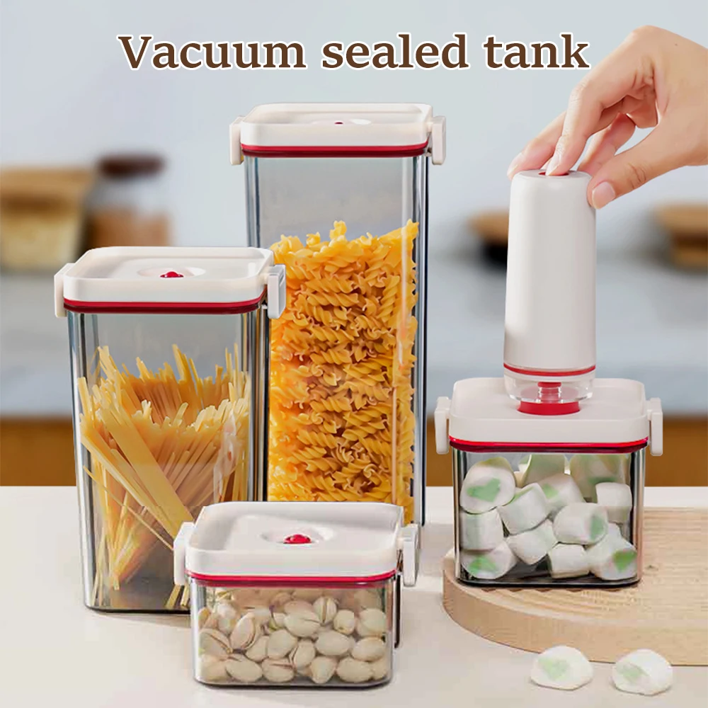 Vacuum Food Storage Plastic Sealed Dry Food Containers With Lids Fridge Sealed Leakproof Transparent Storage For Kitchen Home