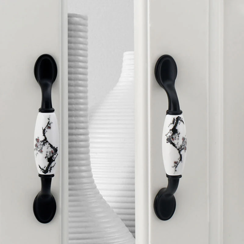 Chinese Ink Jiangnan Cabinet Wardrobe Handle Antique Cabinet Door Handle Black & White Pull Handles Zinc Alloy Hardware