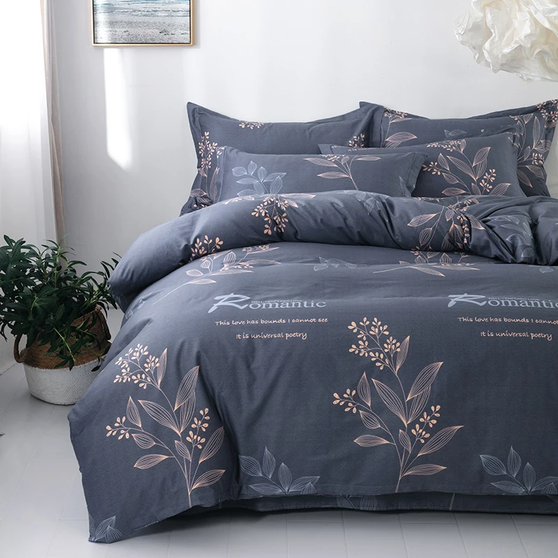 3PC 100% Cotton Duvet Cover Set Flower Printing Cotton Soft Skin Friendly 1PC Duvet Cover 2PC Pillowcase Bedding