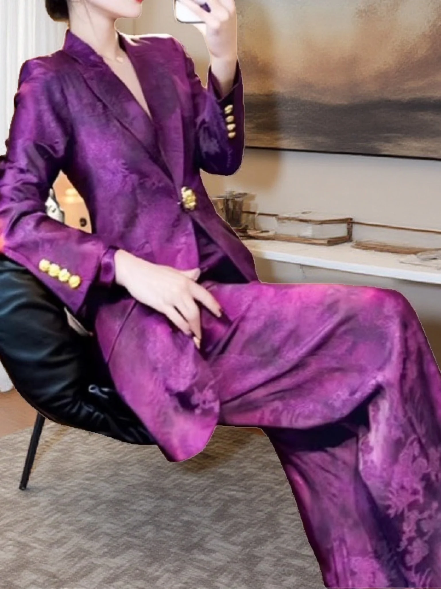 

Элегантный костюм с V-образным вырезом и вышивкой, комплект из двух предметов: брюки с широкими штанинами, для женщин, осенне-весенняя мода, высокое качество, женственный стиль