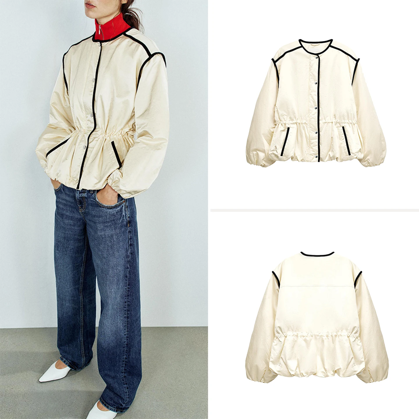 Fashionable Long Sleeve Color Block Jacket Women's Autumn Outerwear Personalized Trimmed Coat ZADATA Standard Fit Short Outer...