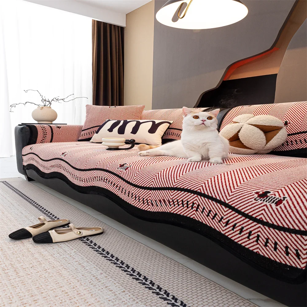 2025 New Autumn and Winter Thickened Light Luxury Corduroy Non-slip Anti-cat Scratch Non-stick Wool Sofa Cushion Cover