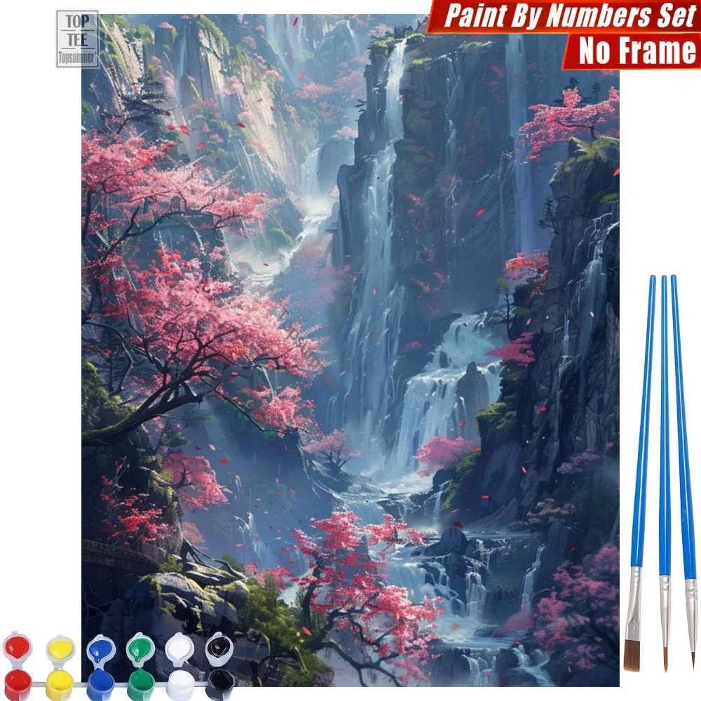 

Dreamy Waterfall Cherry Paints By Numbers Set - Cascading Fluttering Blossoms Family Activities Day Of The Dead Gift For Teacher