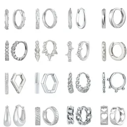 925 Sterling Silver Needle Silver White Color Metal Round Hoop Earrings for Women Cartilage Piercing Huggie Earrings INS Jewelry