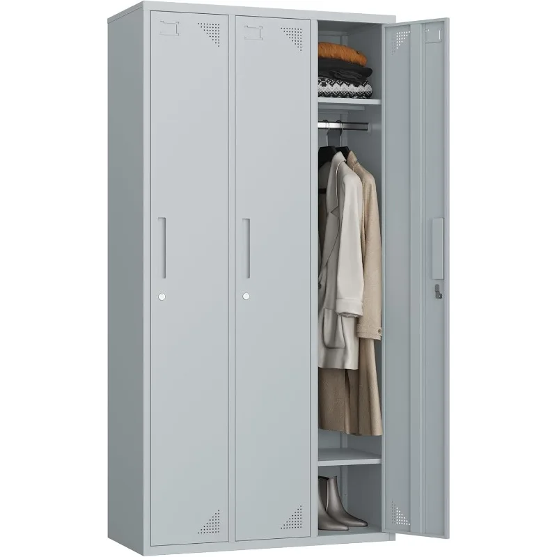 Metal lockers, metal lockers with 3 doors, 71 inches high employee steel lockers