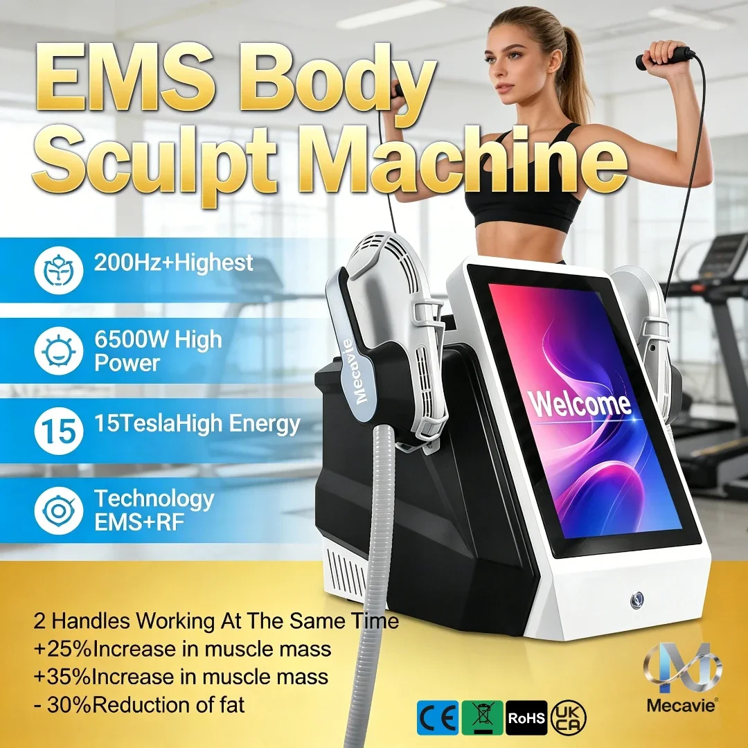 New Generation EMS RF Fat Reduction Technology Device 6500W 200HZ Dual Handle Full Body Sculpting And Skin Lifting Beauty Equipm